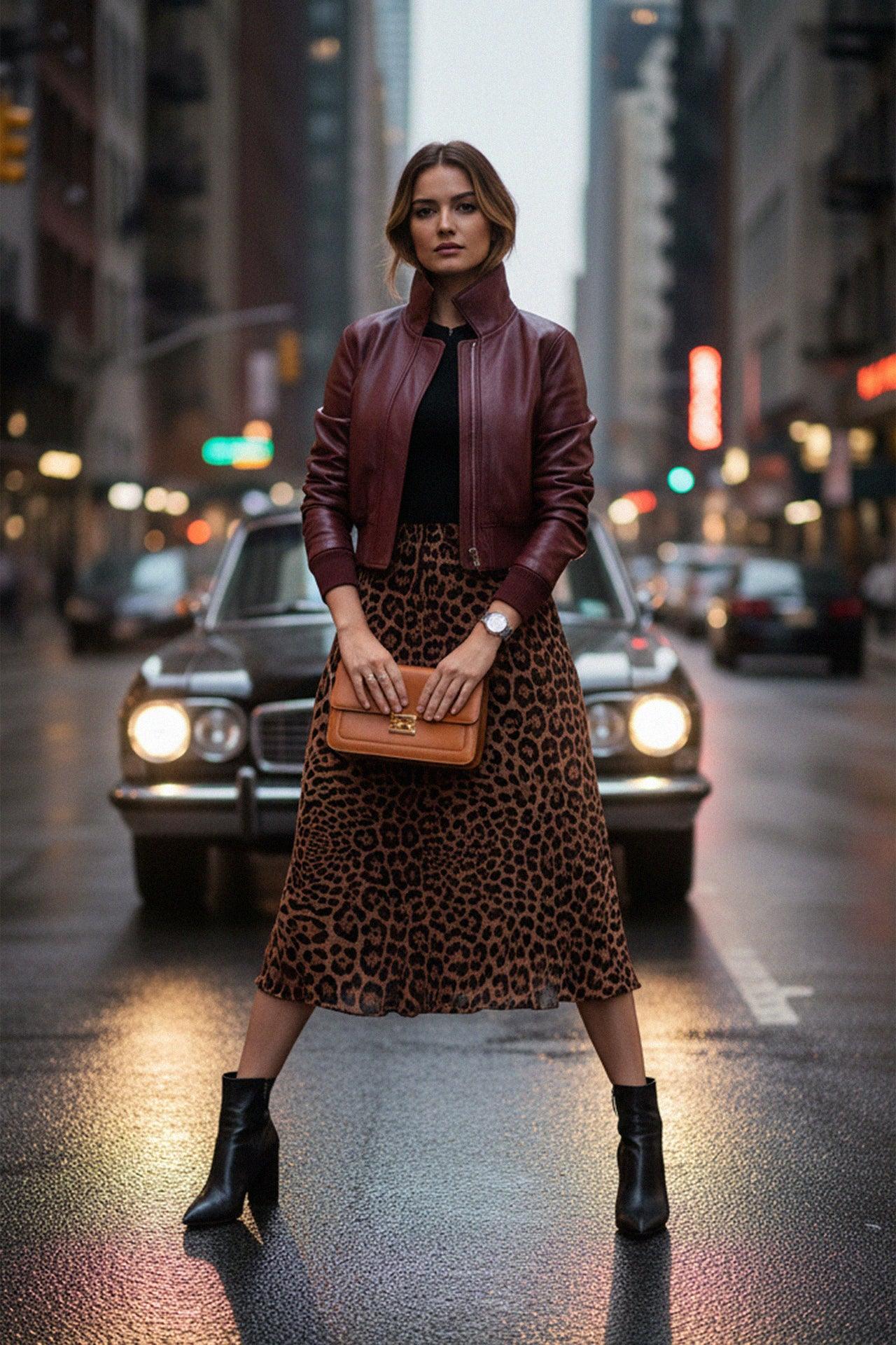 Animal Print Brown Knee Length Pencil Skirt