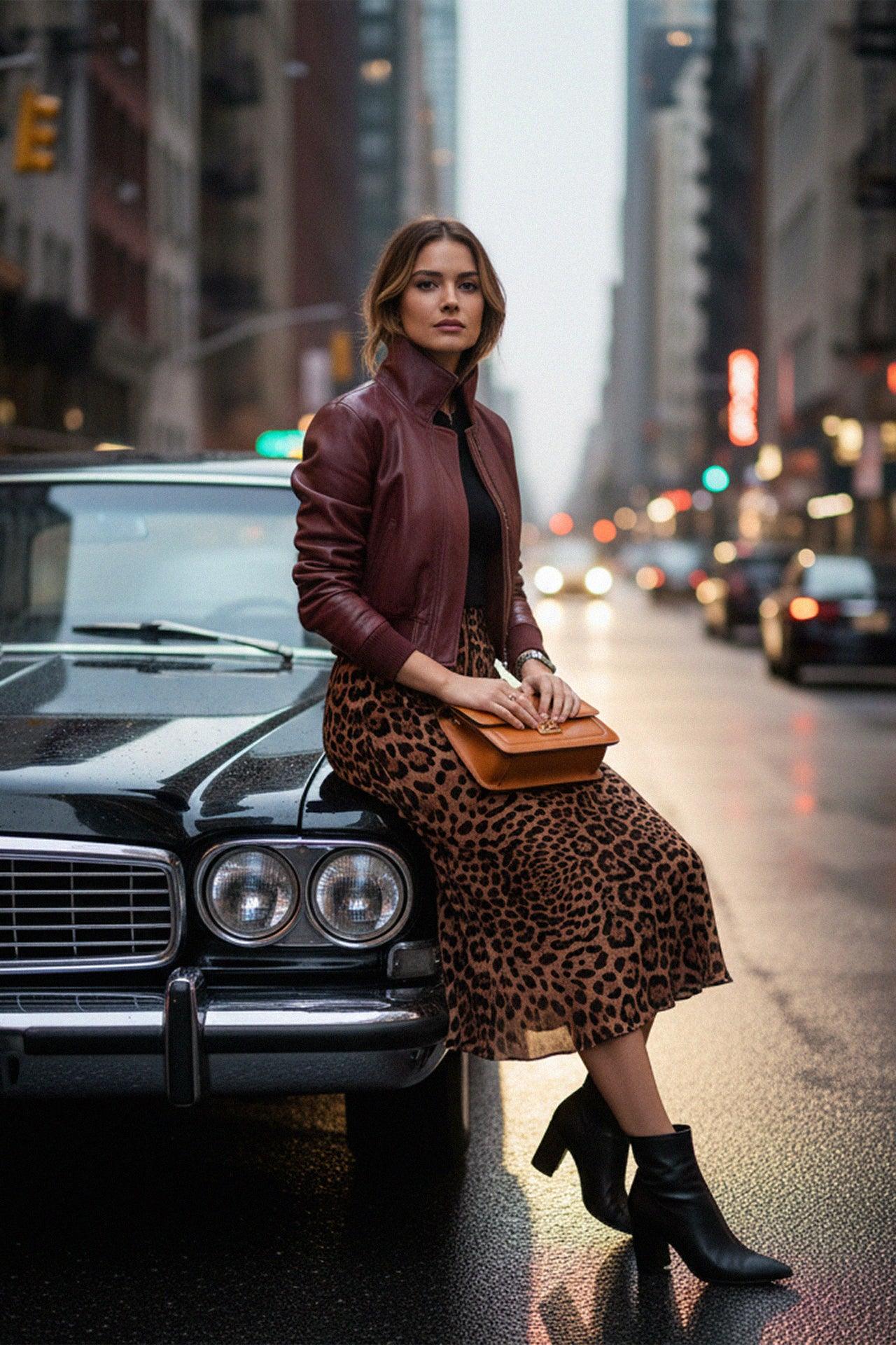 Animal Print Brown Knee Length Pencil Skirt