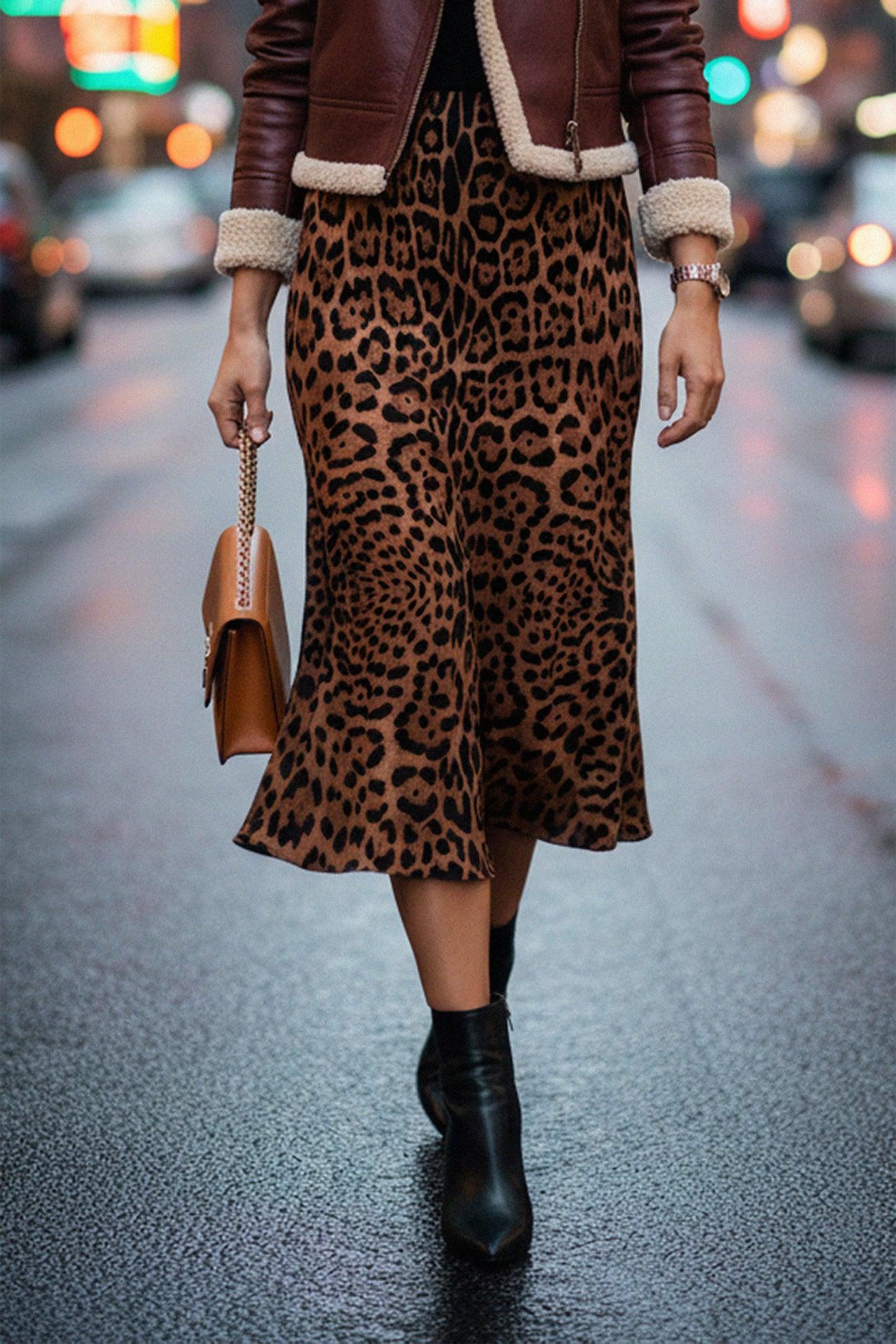 Animal Print Brown Knee Length Pencil Skirt