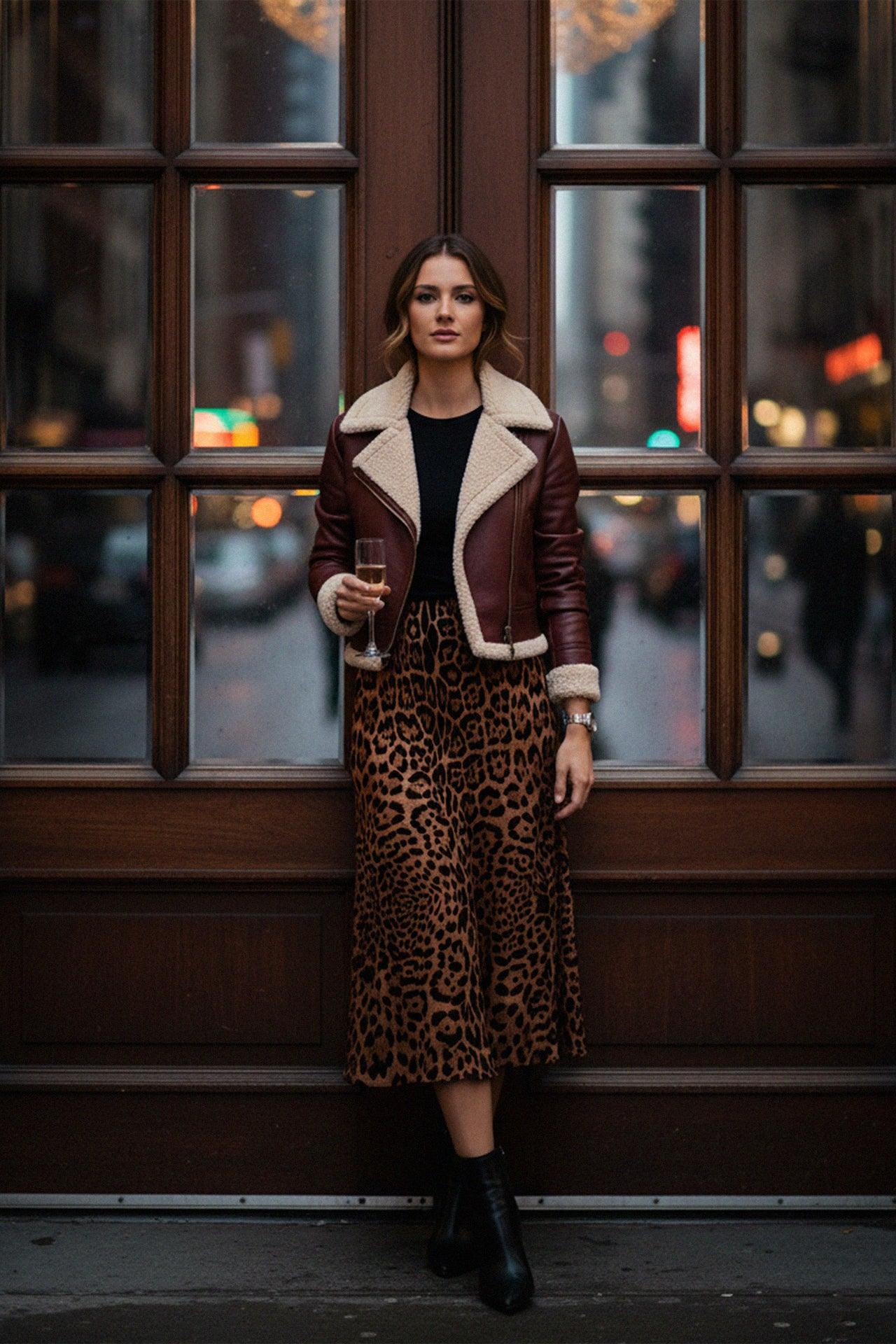 Animal Print Brown Knee Length Pencil Skirt