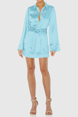 Aqua Blue Long Sleeve Short Dress
