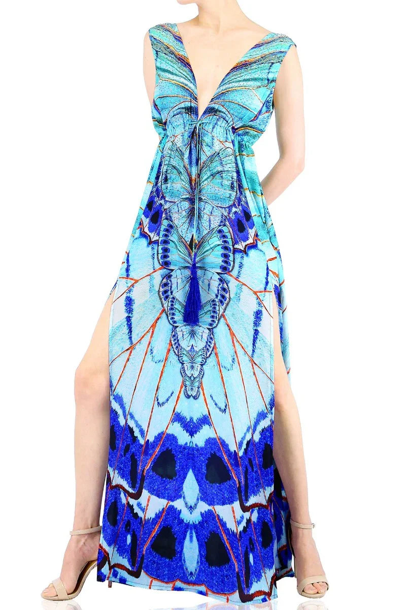 Annabella Butteryfly Print Blue Maxi Dress