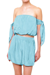 Aqua Blue Off Shoulder Top