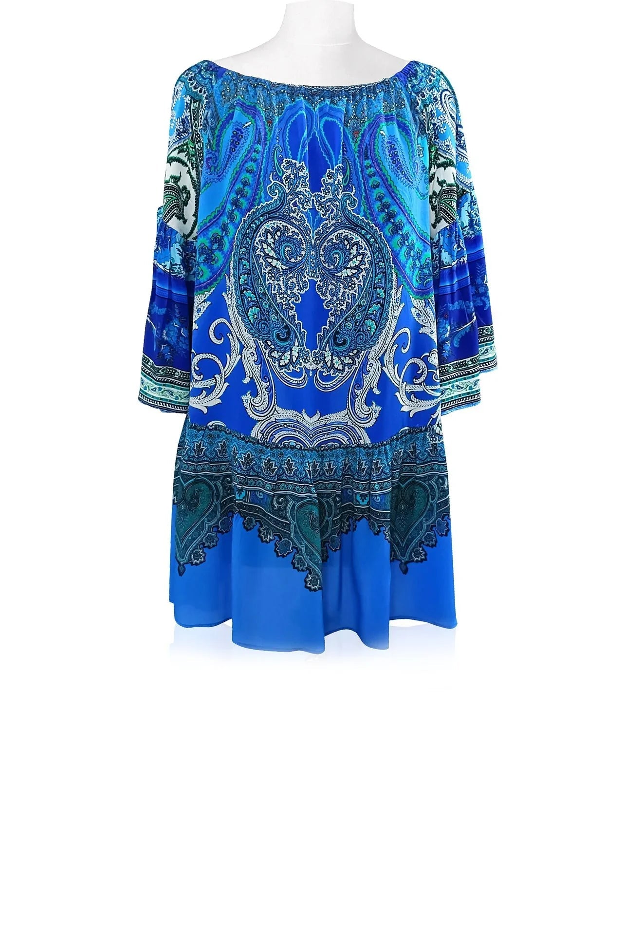 Blue Off Shoulder Short Dress