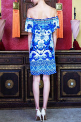 Blue Mini Off The Shoulder Cocktail Dress