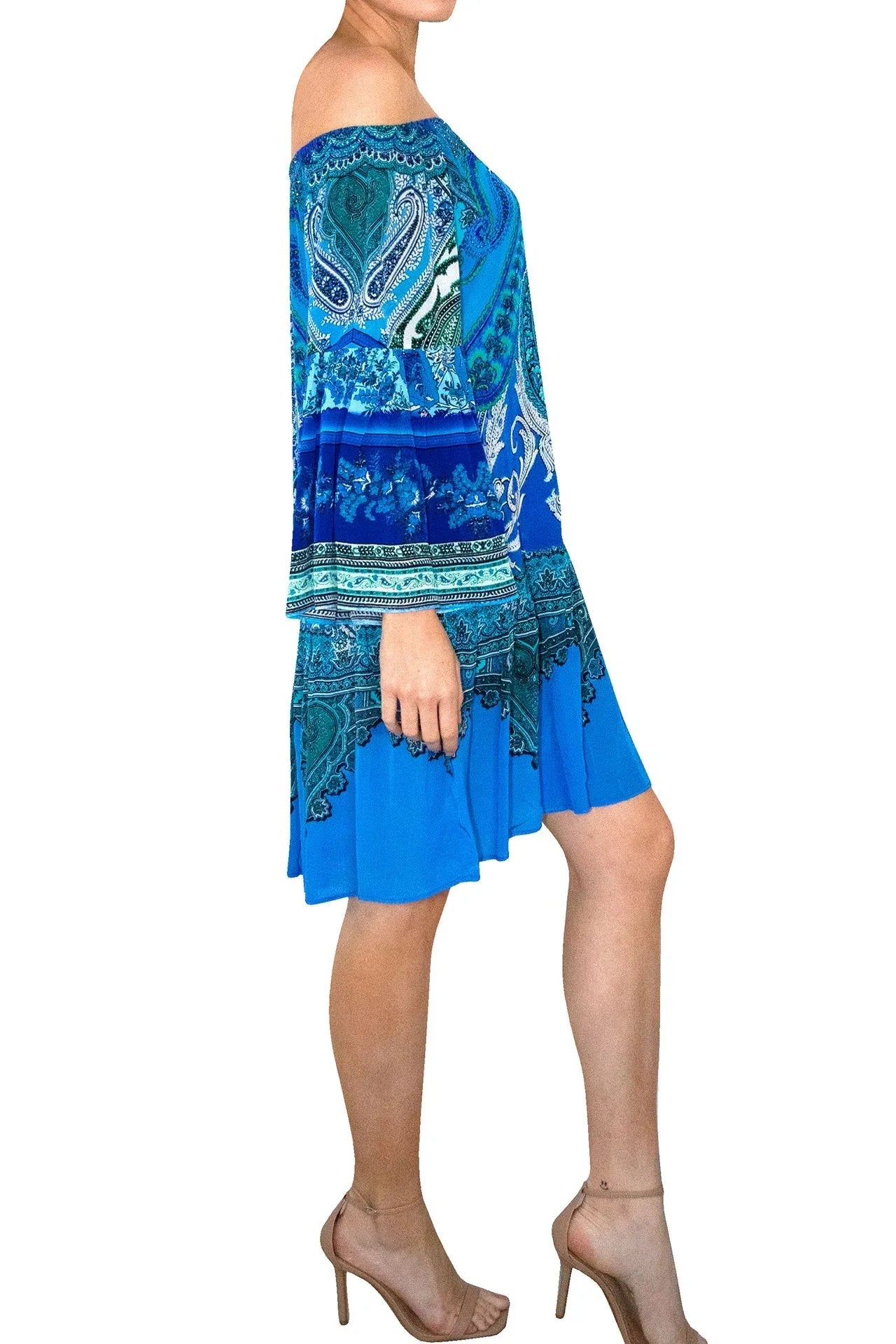 Blue Off Shoulder Short Dress