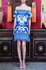 Blue Mini Off The Shoulder Cocktail Dress