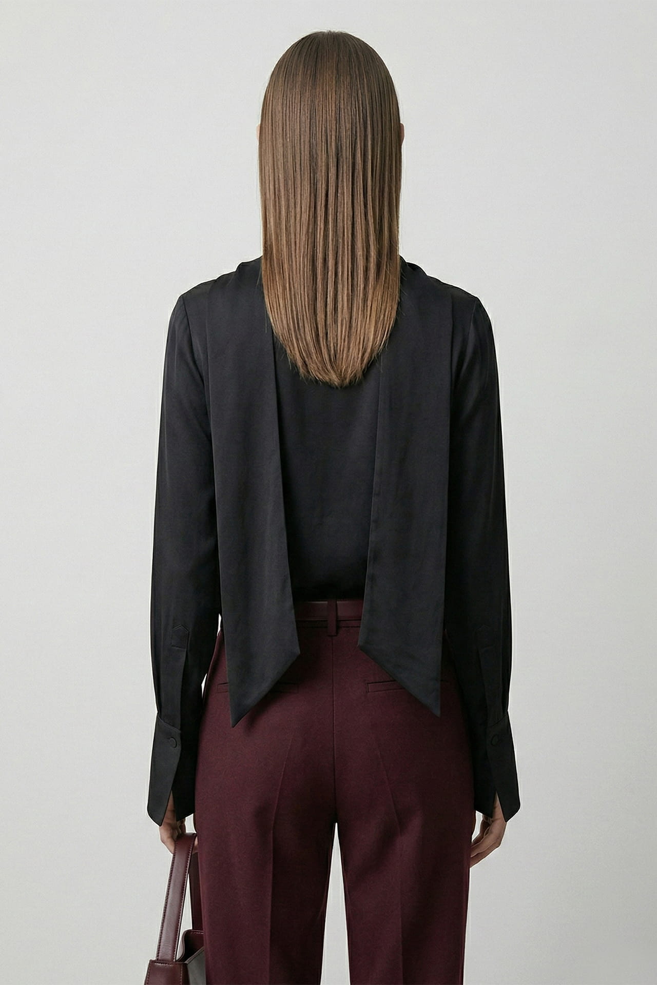 Black Scarf Tie Satin Blouse