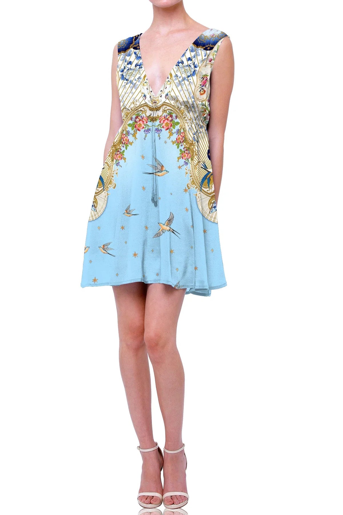 Blue Deep Plunge V Neck Dress