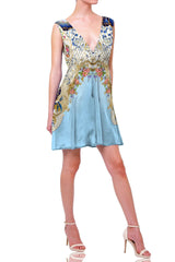 Blue Deep Plunge V Neck Dress
