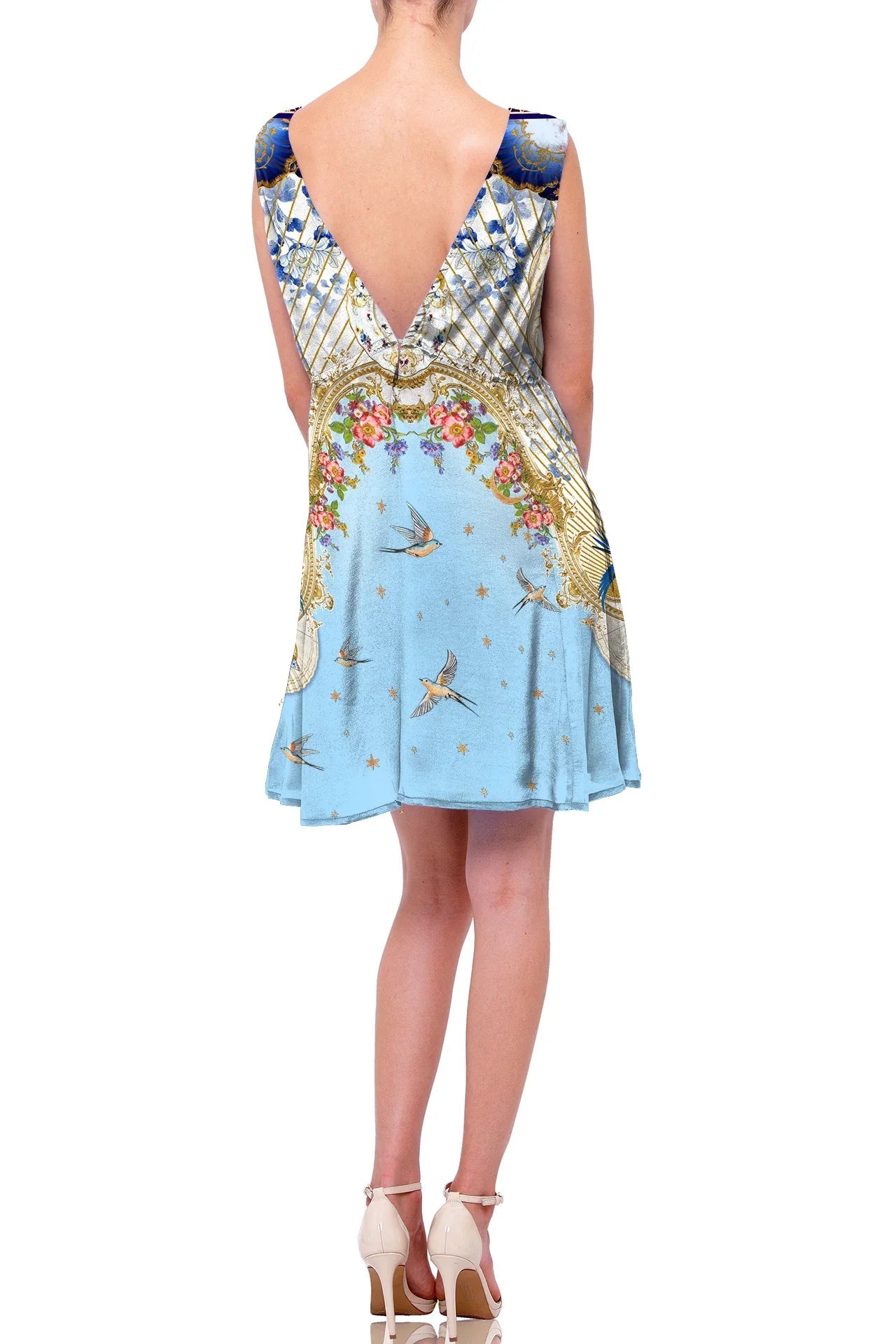 Blue Deep Plunge V Neck Dress