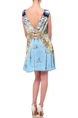 Blue Deep Plunge V Neck Dress
