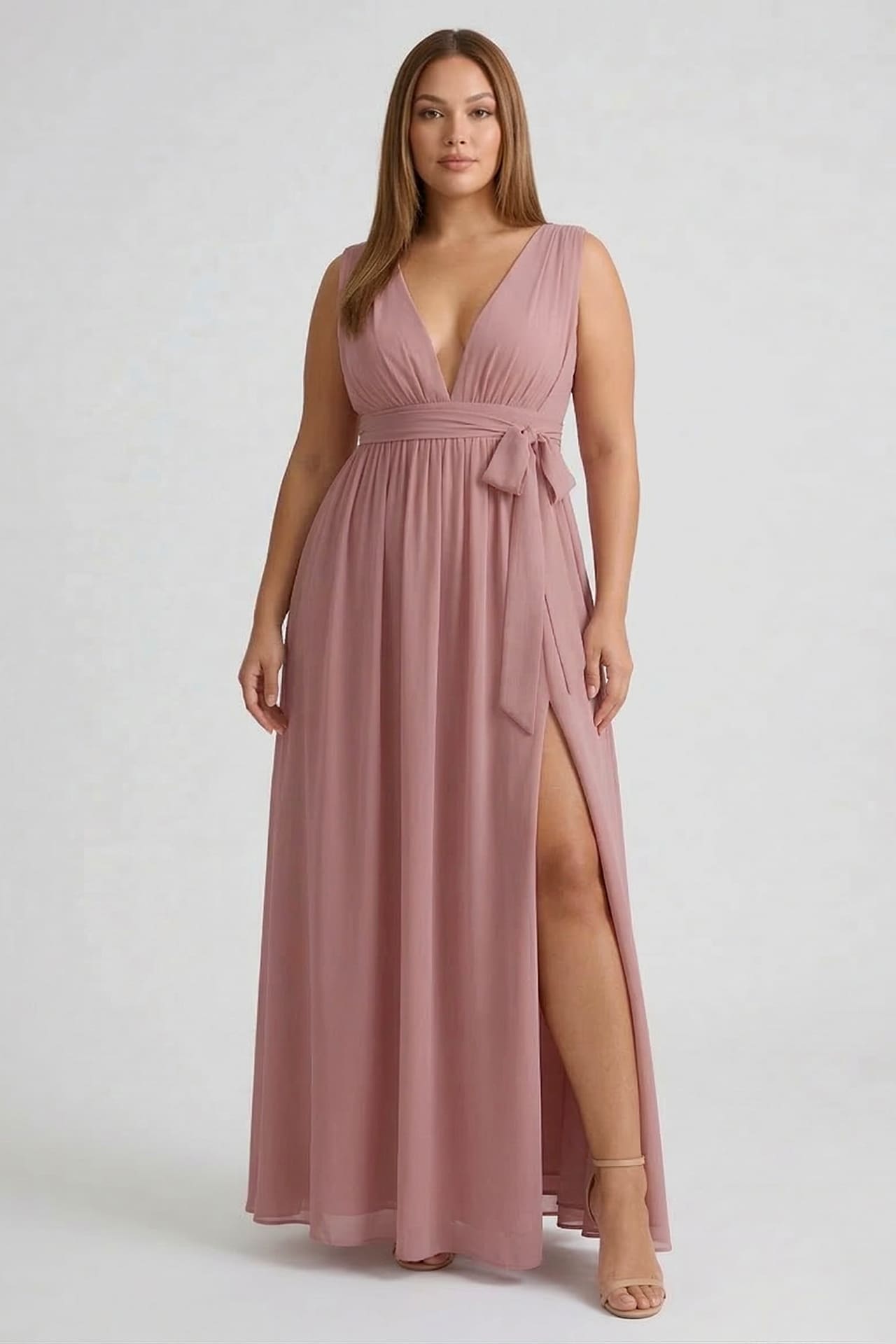 Amethyst Heaven V-Neck Bridesmaid Dress – Elegant Formal Maxi Gown