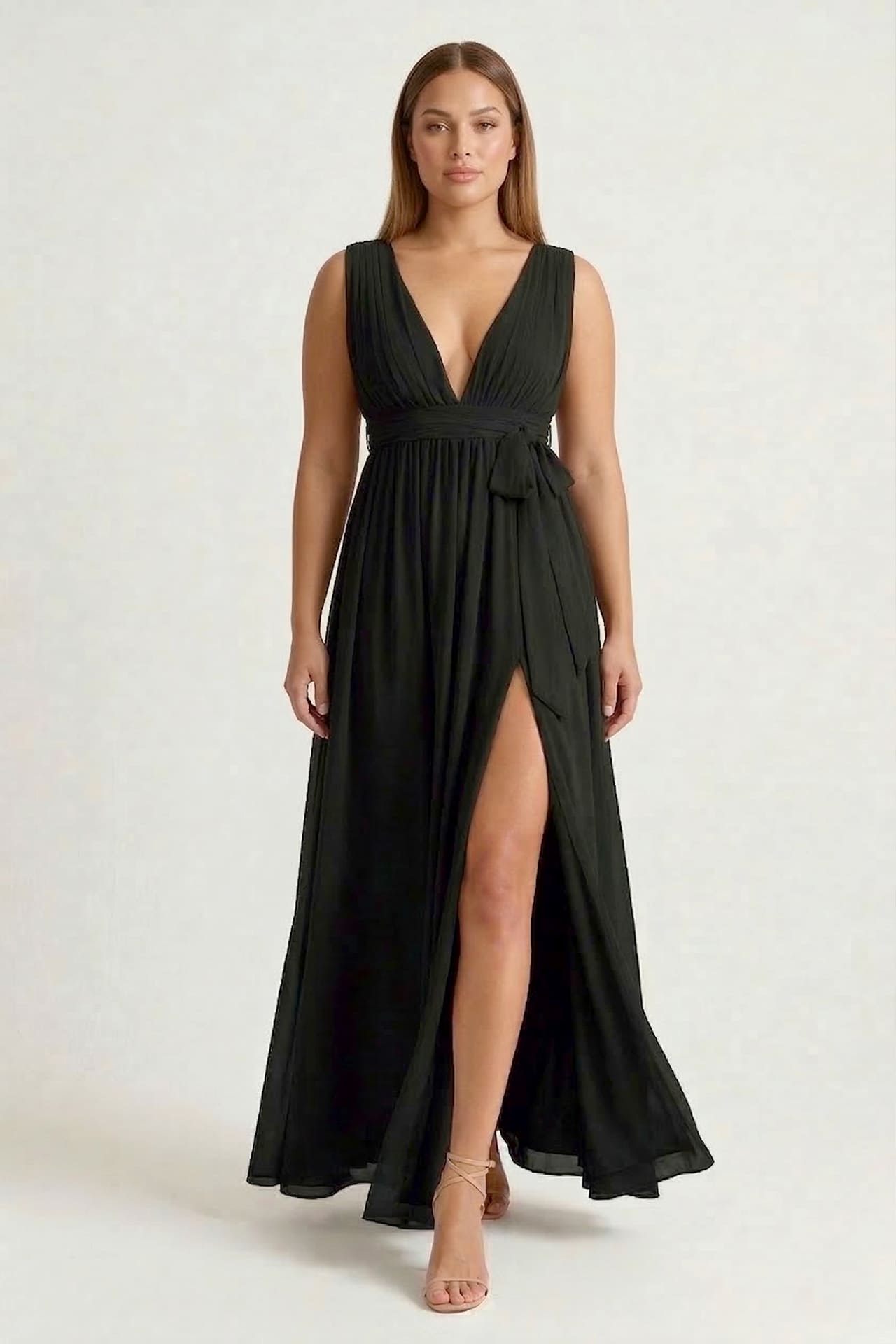 Black Heaven V-Neck Bridesmaid Dress – Elegant Formal Maxi Gown