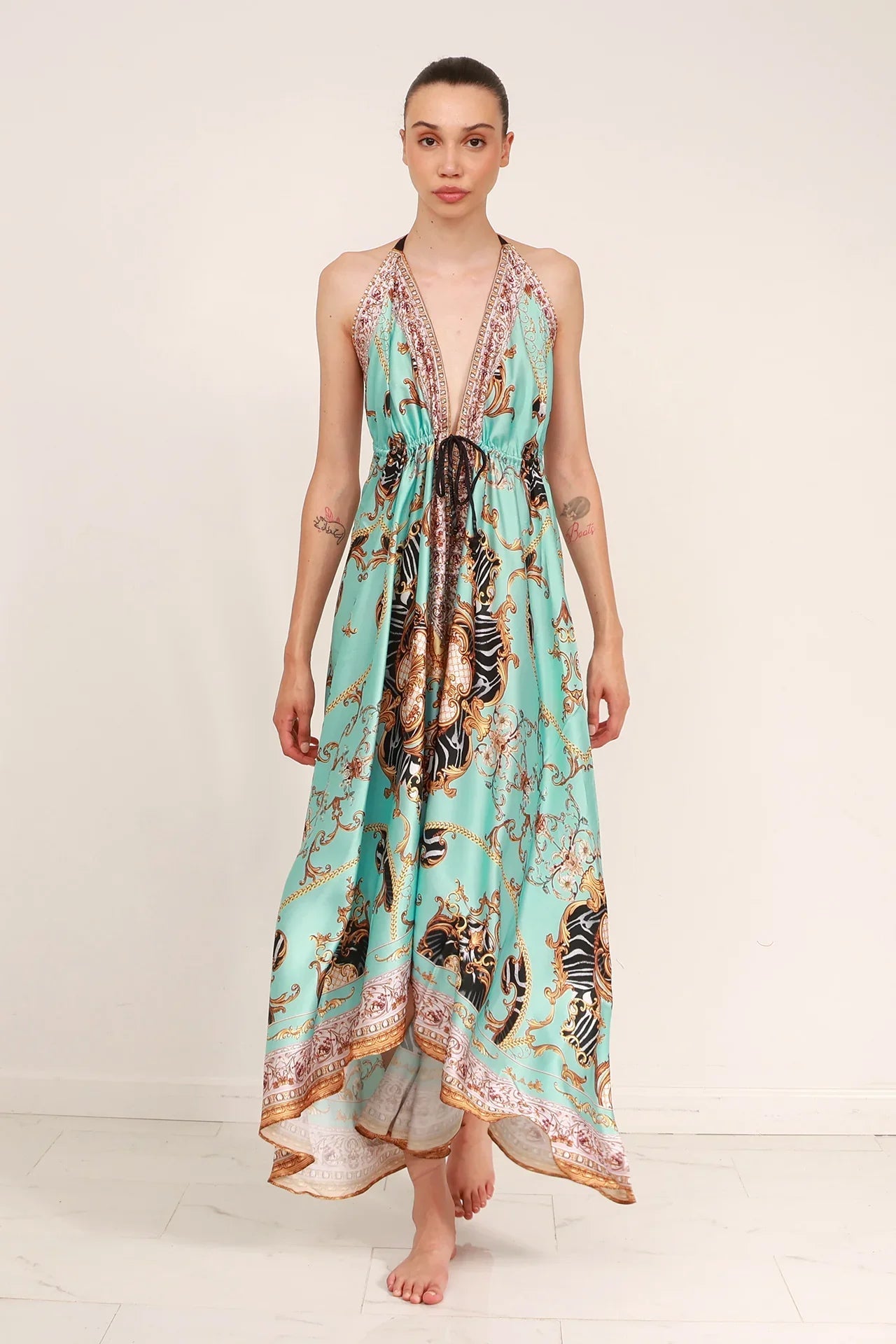 Aqua Printed Maxi Dress