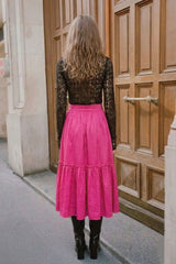 Barbie Pink Satin Midi Skirt with Ruffle Hem
