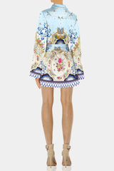 Blue Long Sleeve Short Dress