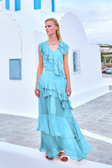 Blue Tiered Ruffle Dress