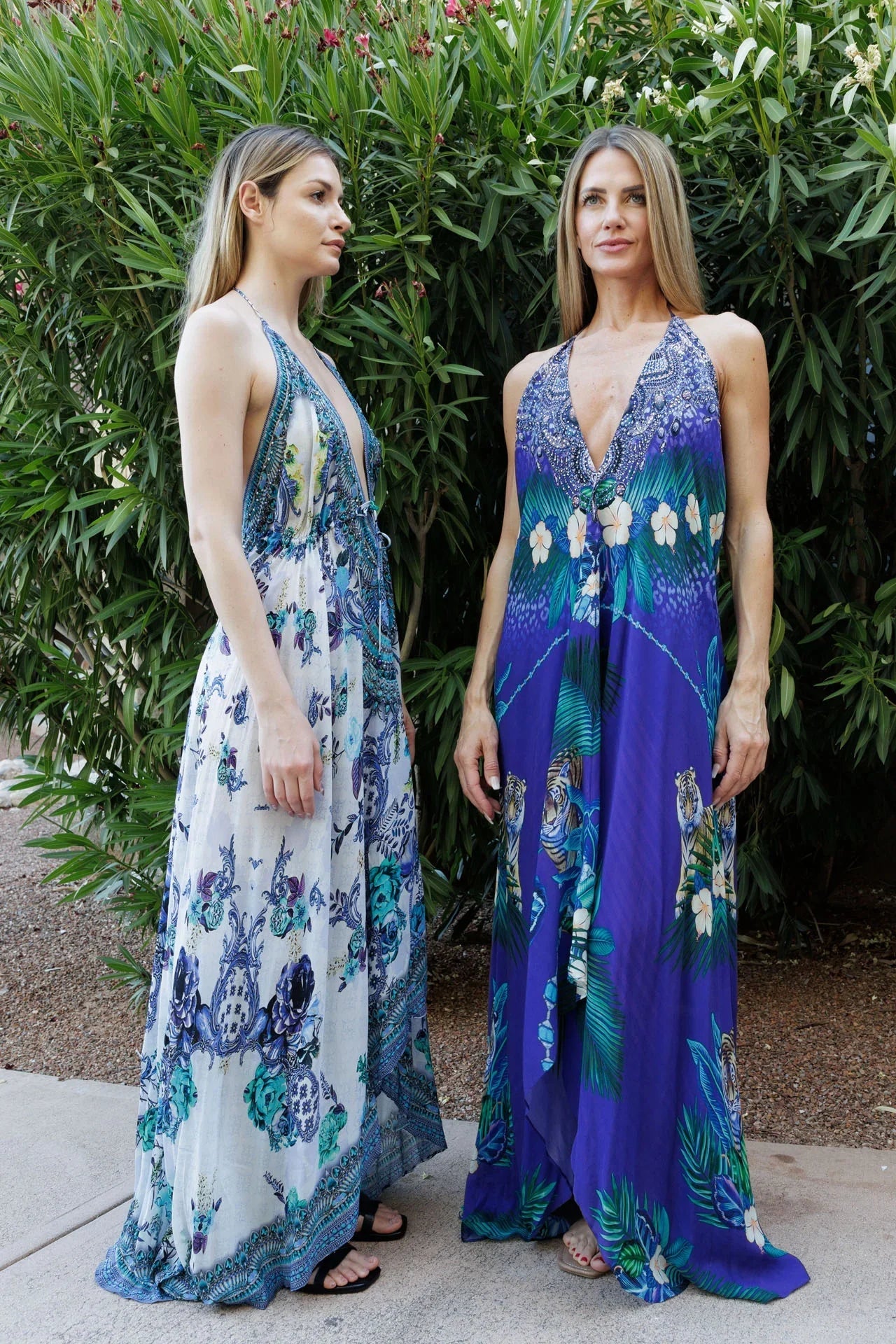 Azure Baroque Silk Scarf Maxi Dress