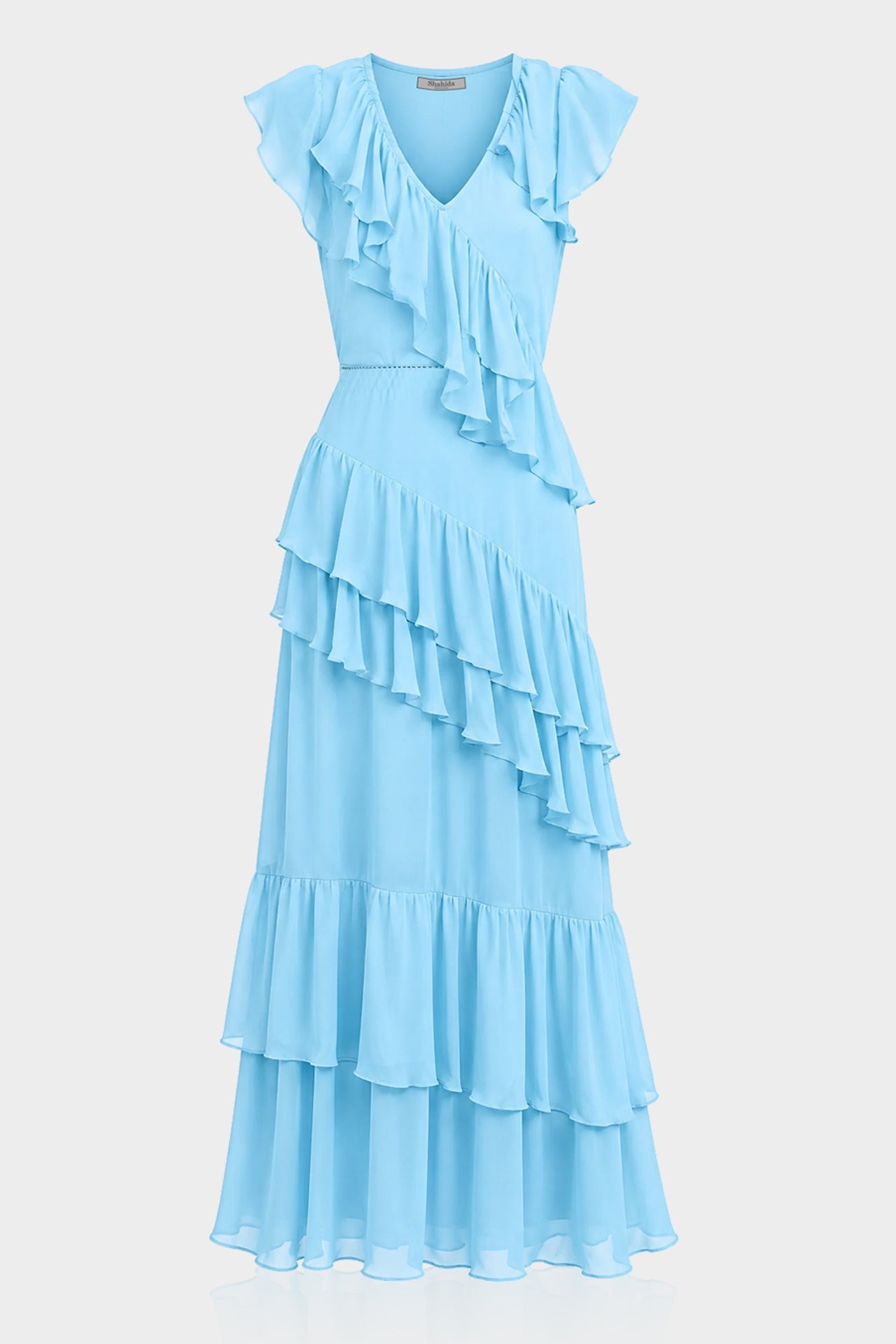 Blue Tiered Ruffle Dress