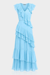 Blue Tiered Ruffle Dress