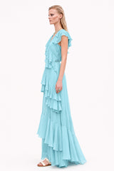 Blue Tiered Ruffle Dress