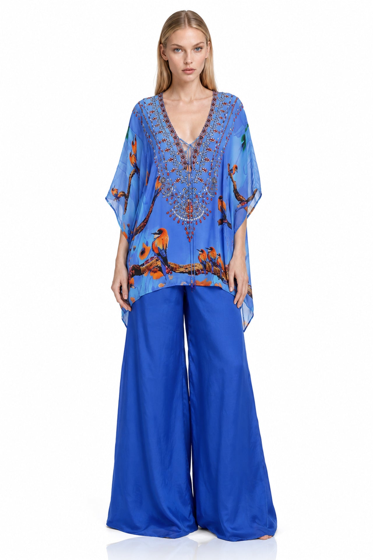 blue Caftan Tops floral print
