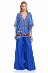 blue Caftan Tops floral print