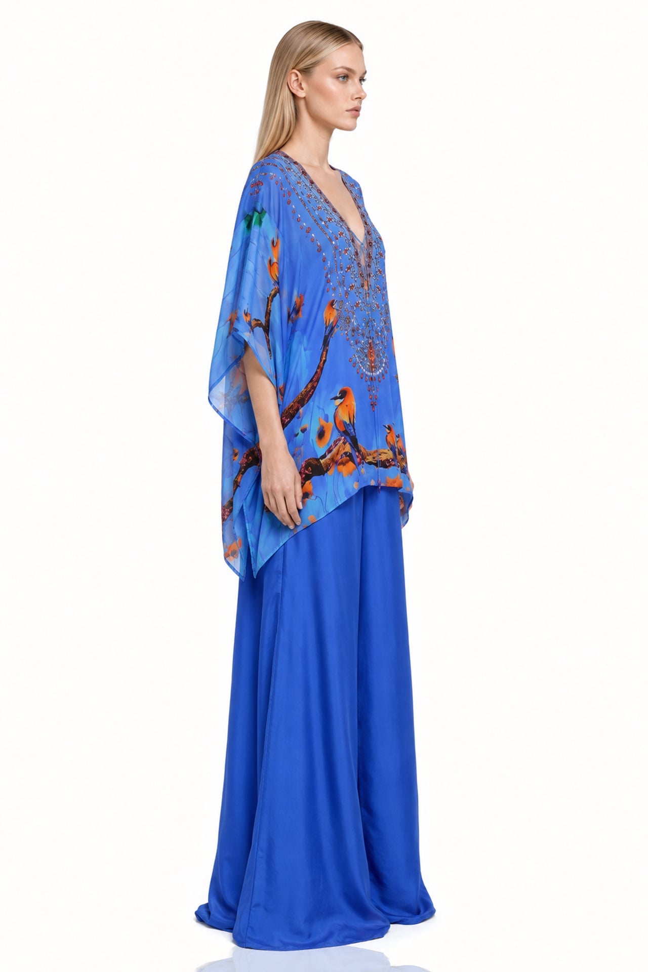 blue Caftan Tops floral print