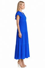 Blue Flutter Sleeve Long Dress