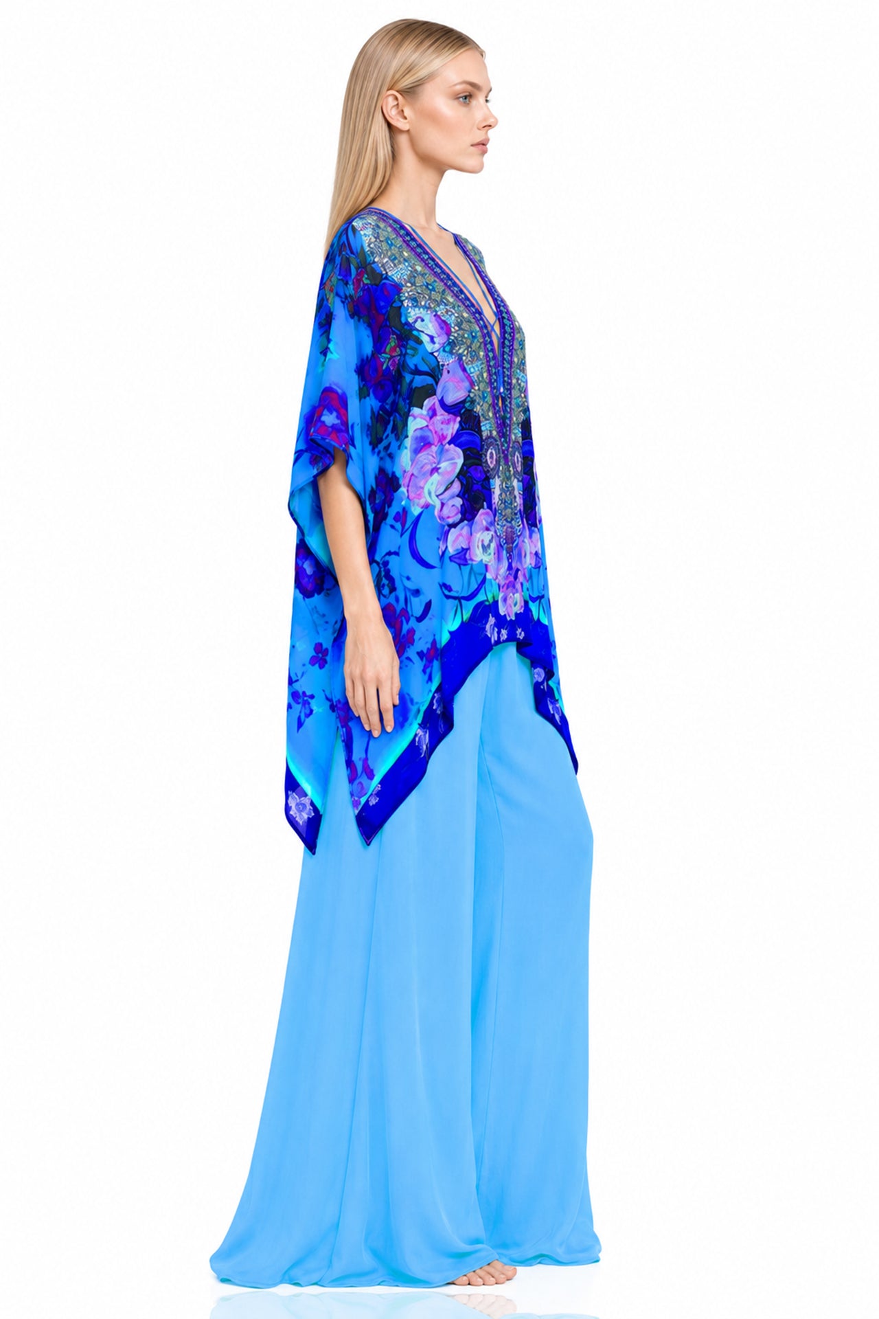 Blue Kaftan Tops floral prints