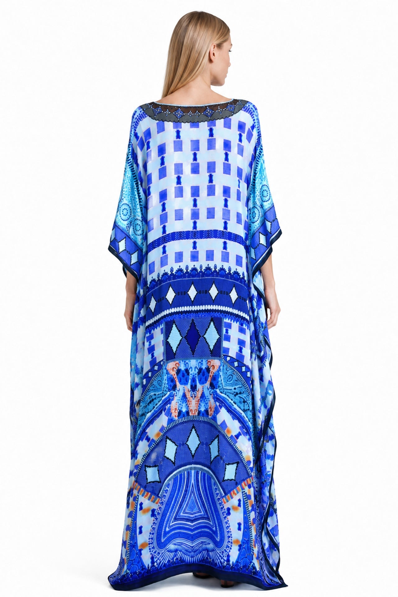 Blue Printed Long Kaftan Dress