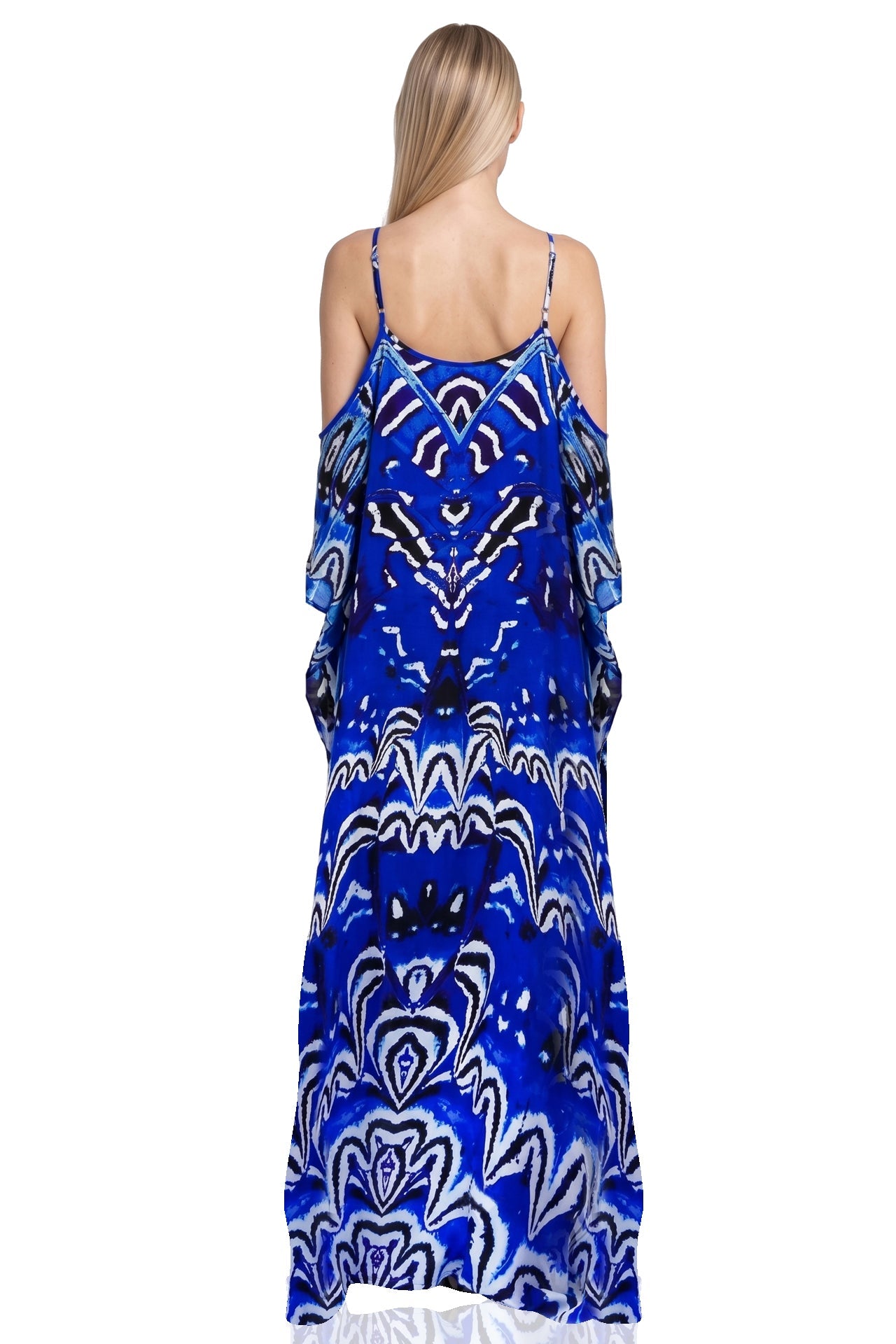 Annabella Butterfly-Print Handkerchief-Hem Kaftan