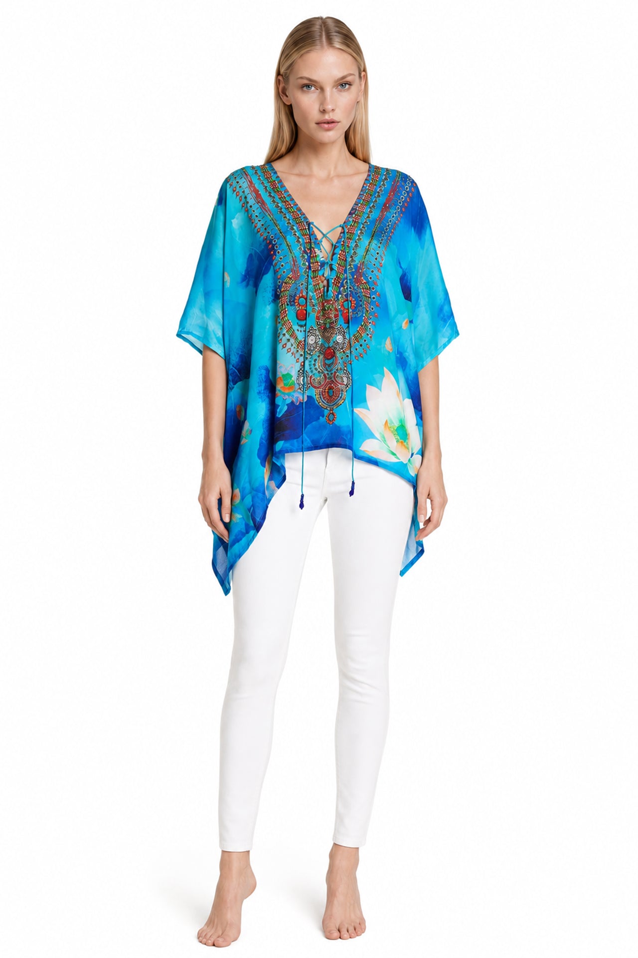 Blue Kaftan Top in floral print