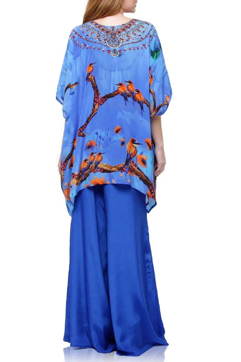 blue Caftan Tops floral print