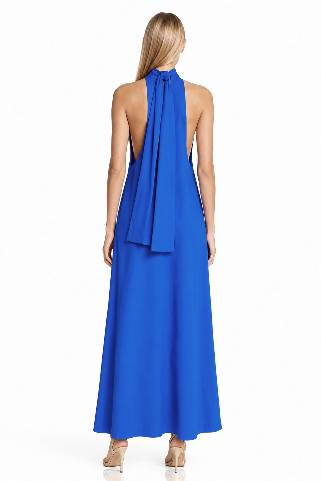 Blue Sleeveless High-Neck Maxi Dress