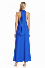 Blue Sleeveless High-Neck Maxi Dress