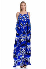 Annabella Butterfly-Print Handkerchief-Hem Kaftan