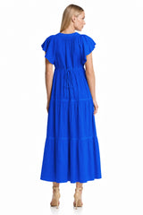 Blue Flutter Sleeve Long Dress