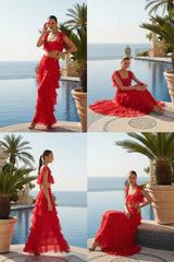 Almyra Red Lava Long Maxi Skirt