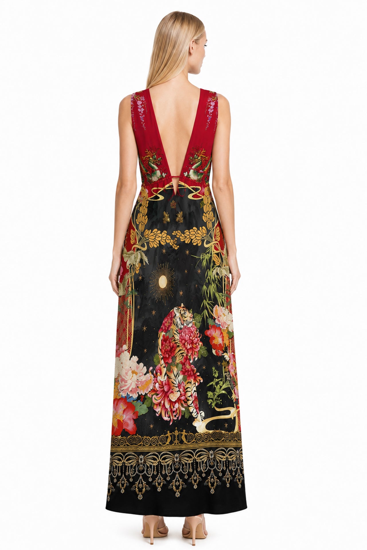 Animal Print Red Plunge Neck Dress