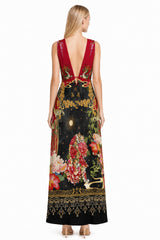 Animal Print Red Plunge Neck Dress