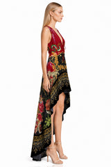 Animal Print Red High Low Ruffle Dress