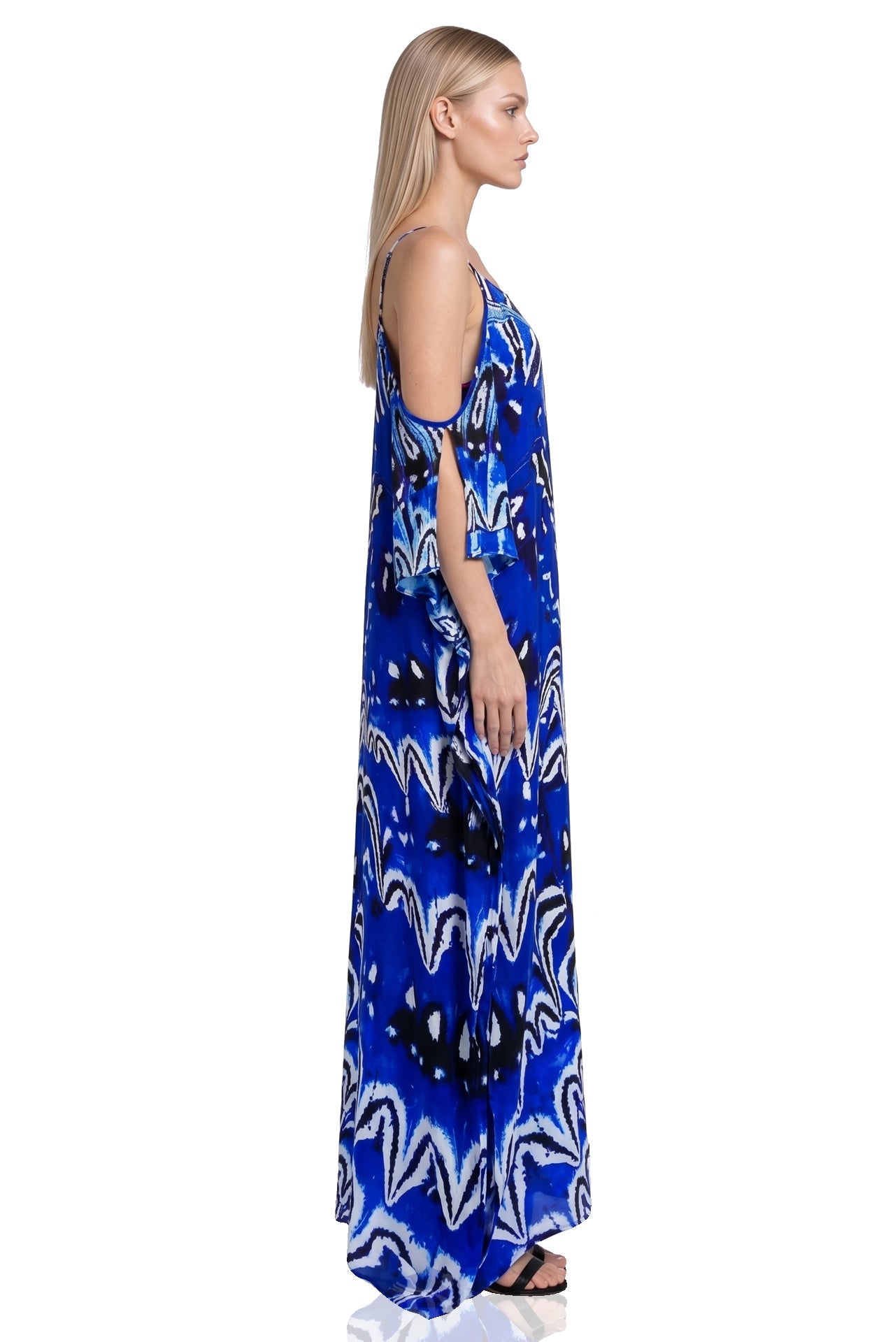 Annabella Butterfly-Print Handkerchief-Hem Kaftan
