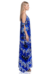 Annabella Butterfly-Print Handkerchief-Hem Kaftan