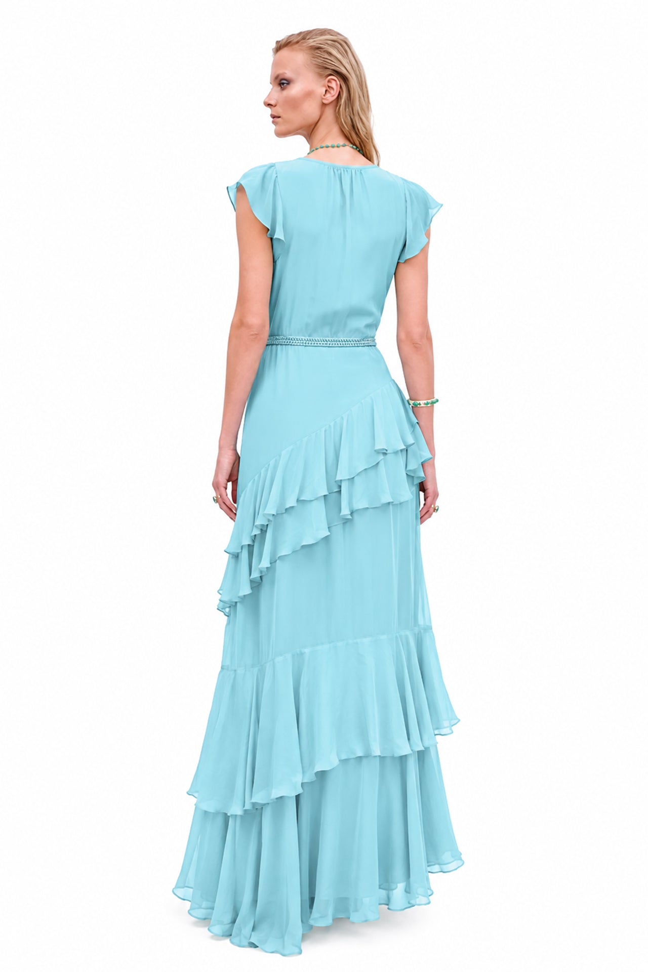 Blue Tiered Ruffle Dress