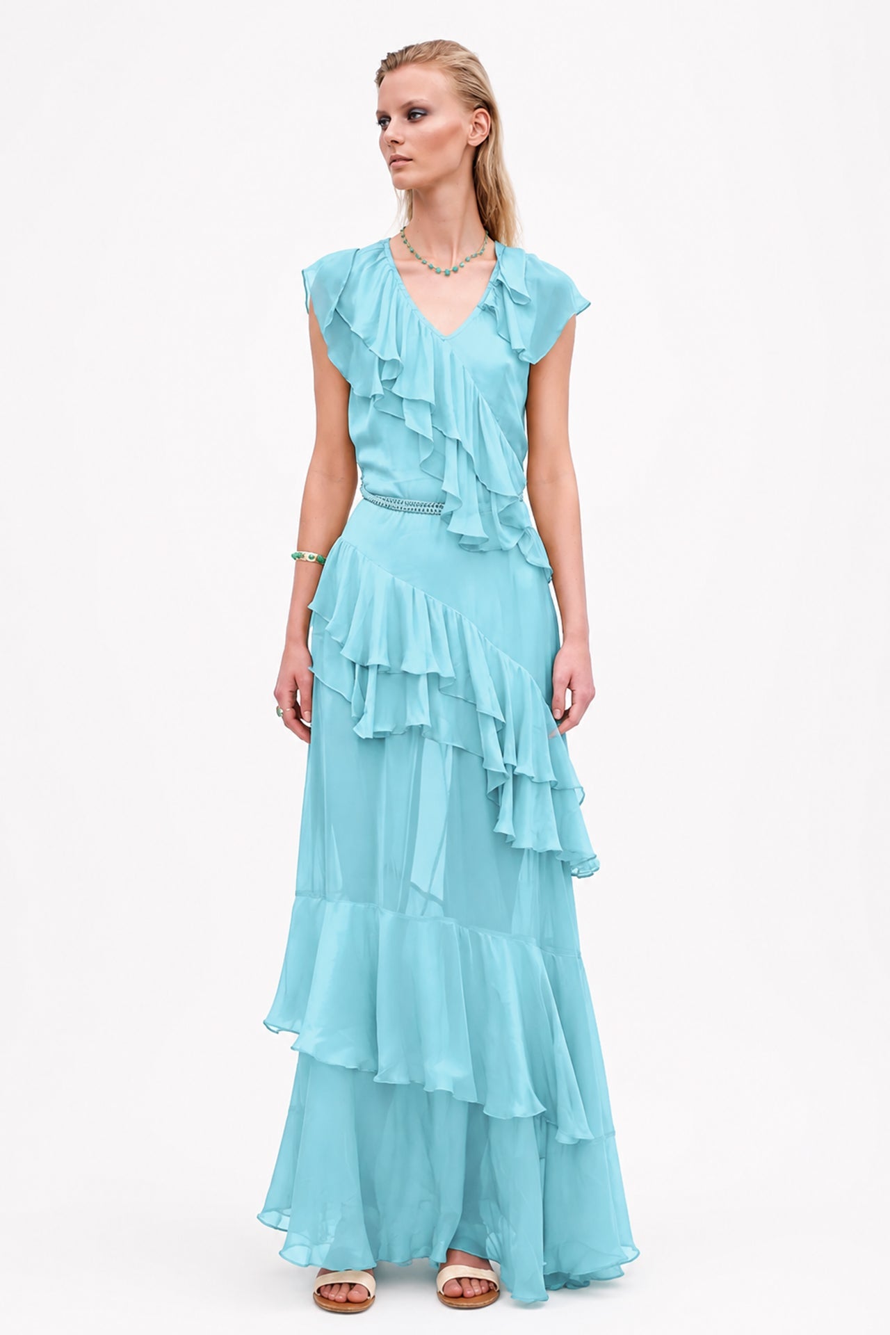 Blue Tiered Ruffle Dress