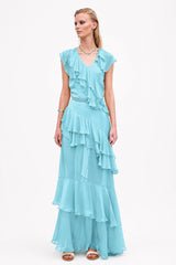 Blue Tiered Ruffle Dress
