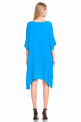 Aqua Blue Lace-Up Short Kaftan Dress