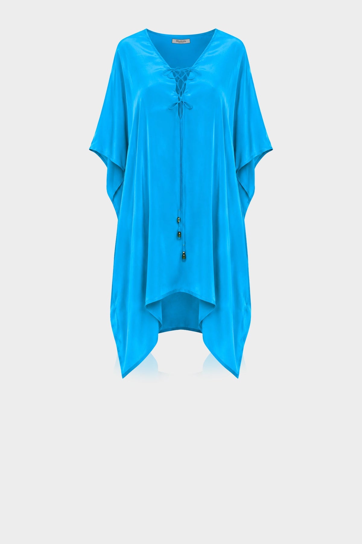 Aqua Blue Lace-Up Short Kaftan Dress